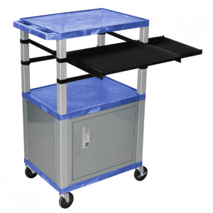 Blue H.Wilson 42in Tuffy Presentation Cart with Cabinet, Keyboard Shelf and Side Pullout Shelf, Mode