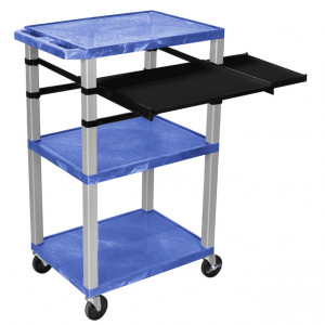 Blue H.Wilson 42in Tuffy Presentation Cart without Cabinet, Keyboard Shelf and Side Pullout Shelf, M