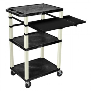 Black H.Wilson 42in Tuffy Presentation Cart without Cabinet, Keyboard Shelf and Side Pullout Shelf, 