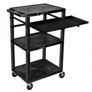 Black H.Wilson 42in Tuffy Presentation Cart without Cabinet, Keyboard Shelf and Side Pullout Shelf, 