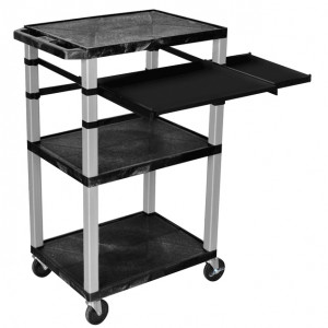 Black H.Wilson 42in Tuffy Presentation Cart without Cabinet, Keyboard Shelf and Side Pullout Shelf, 