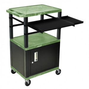 Green H.Wilson 42in Tuffy Presentation Cart with Cabinet, Keyboard Shelf and Side Pullout Shelf, Mod