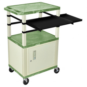 Green H.Wilson 42in Tuffy Presentation Cart with Cabinet, Keyboard Shelf and Side Pullout Shelf, Mod