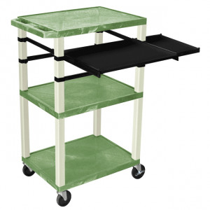 Green H.Wilson 42in Tuffy Presentation Cart without Cabinet, Keyboard Shelf and Side Pullout Shelf, 