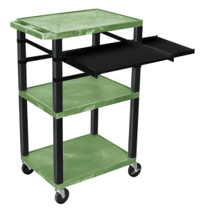 Green H.Wilson 42in Tuffy Presentation Cart without Cabinet, Keyboard Shelf and Side Pullout Shelf, 