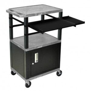 Gray H.Wilson 42in Tuffy Presentation Cart with Cabinet, Keyboard Shelf and Side Pullout Shelf, Mode