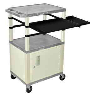 Gray H.Wilson 42in Tuffy Presentation Cart with Cabinet, Keyboard Shelf and Side Pullout Shelf, Mode