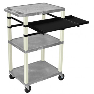 Gray H.Wilson 42in Tuffy Presentation Cart without Cabinet, Keyboard Shelf and Side Pullout Shelf, M