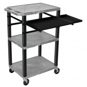 Gray H.Wilson 42in Tuffy Presentation Cart without Cabinet, Keyboard Shelf and Side Pullout Shelf, M