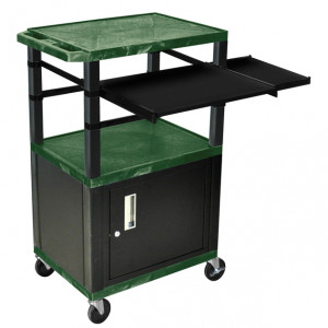 Hunter Green H.Wilson 42in Tuffy Presentation Cart with Cabinet, Keyboard Shelf and Side Pullout She