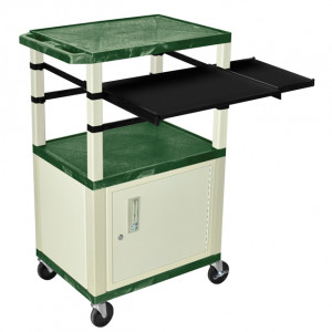 Hunter Green H.Wilson 42in Tuffy Presentation Cart with Cabinet, Keyboard Shelf and Side Pullout She