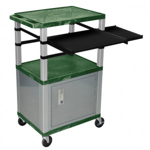 Hunter Green H.Wilson 42in Tuffy Presentation Cart with Cabinet, Keyboard Shelf and Side Pullout She