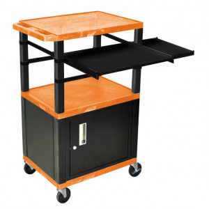 Orange H.Wilson 42in Tuffy Presentation Cart with Cabinet, Keyboard Shelf and Side Pullout Shelf, Mo