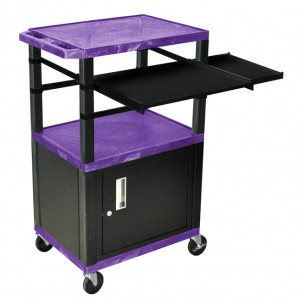 Purple H.Wilson 42in Tuffy Presentation Cart with Cabinet, Keyboard Shelf and Side Pullout Shelf, Mo