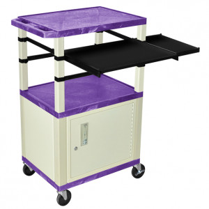 Purple H.Wilson 42in Tuffy Presentation Cart with Cabinet, Keyboard Shelf and Side Pullout Shelf, Mo