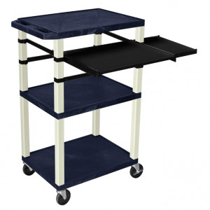 Navy H.Wilson 42in Tuffy Presentation Cart without Cabinet, Keyboard Shelf and Side Pullout Shelf, M