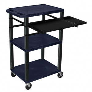 Navy H.Wilson 42in Tuffy Presentation Cart without Cabinet, Keyboard Shelf and Side Pullout Shelf, M