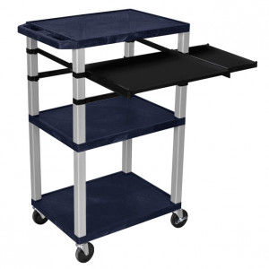 Navy H.Wilson 42in Tuffy Presentation Cart without Cabinet, Keyboard Shelf and Side Pullout Shelf, M