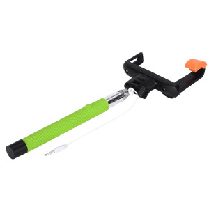 Extendable Handheld Monopod Audio Cable Selfie Stick Z07-5-GN for IOS iPhone and Android Smartphone, Green