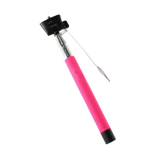 Extendable Handheld Monopod Audio Cable Selfie Stick Z07-7-PK for IOS iPhone and Android Smartphone, Pink