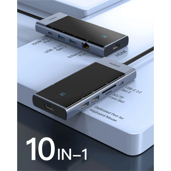 Inateck USB C Hub with 10 Ports, USB 3.2 Gen 2 Speed, 1.6ft Cable