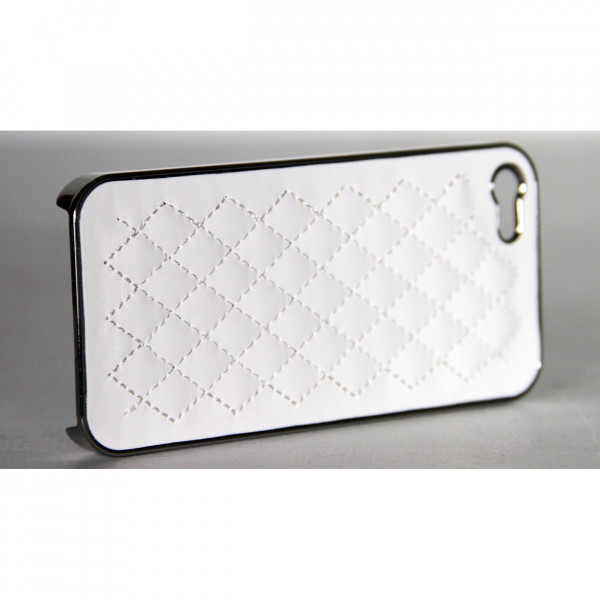 Logisys White Deluxe PU Leather Chrome Hard Back iPhone 5/5s Case