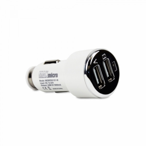 Max-Micro BRIDGE Dual Ports 12V DC to USB Car Charger (White)